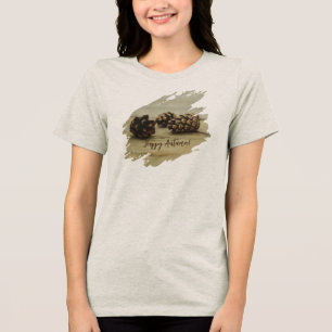 Rustikale Kiefernzapfen Braun Naturfoto Froher Her Tri-Blend Shirt