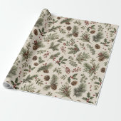 Rustikale Kiefernzapfen Immergrün Stechpalme Männl Geschenkpapier (Ungerollt)