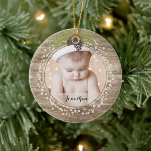 Rustikale Kiefernzweig & Berries Holzkorn Keramik Ornament