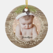 Rustikale Kiefernzweig & Berries Holzkorn Keramik Ornament (Vorne)