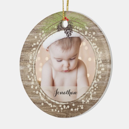 Rustikale Kiefernzweig & Berries Holzkorn Keramik Ornament (Links)