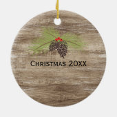 Rustikale Kiefernzweig & Berries Holzkorn Keramik Ornament (Hinten)