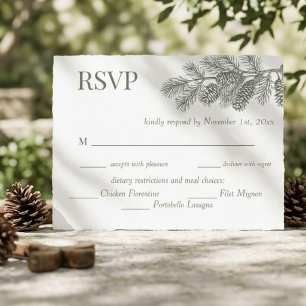 Rustikale Kiefernzweig-Grün-Hochzeits-RSVP-Antwort Postkarte