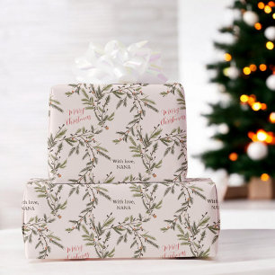 Rustikale Kiefernzweige Holiday Rosa Frohe Weihnac Geschenkpapier