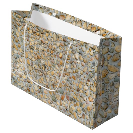 Rustikale Kieselsteinmauer Große Geschenktüte (Vorderseite Schrägansicht)