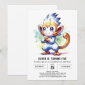 Rustikale Kinder Affe Geburtstag Einladung (Vorne/Hinten)