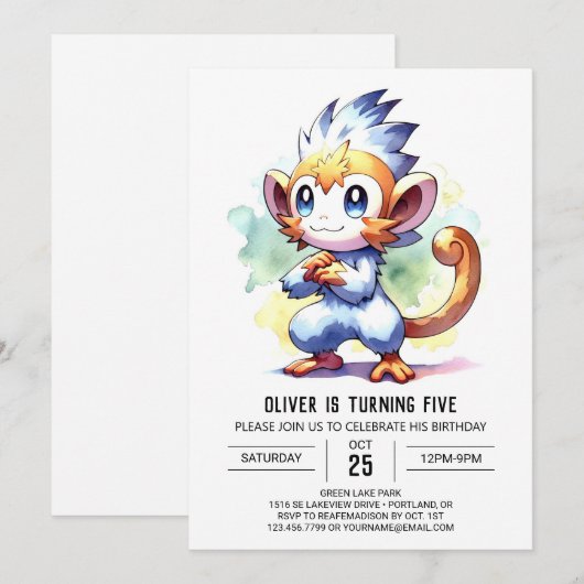 Rustikale Kinder Affe Geburtstag Einladung (Vorne/Hinten)