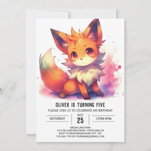 Rustikale Kinder Fox Geburtstag Einladung (Vorderseite)