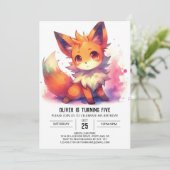 Rustikale Kinder Fox Geburtstag Einladung (Stehend Vorderseite)
