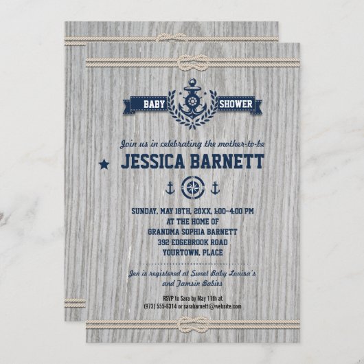 Rustikale Kinderdusche Einladung (Vorne/Hinten)