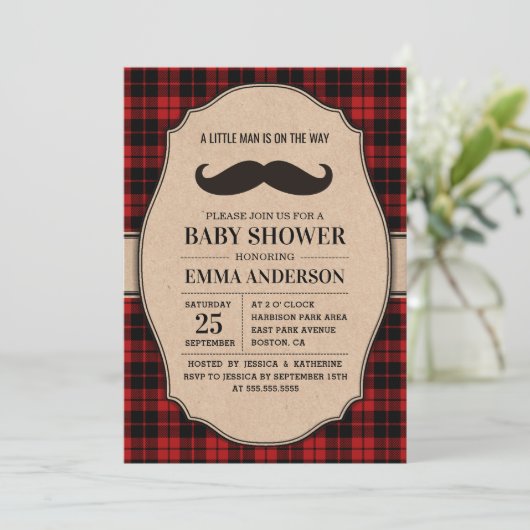 Rustikale Kinderdusche Einladung für Junge - Musta (Stehend Vorderseite)