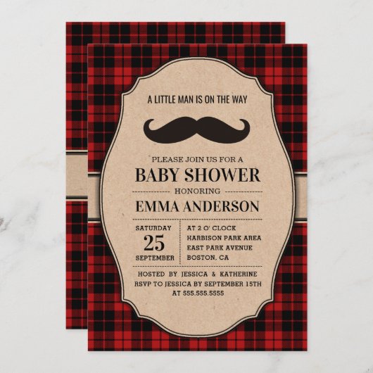 Rustikale Kinderdusche Einladung für Junge - Musta (Vorne/Hinten)