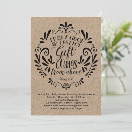 Rustikale Kinderdusche, Typografie auf Kraft Einladung (Stehend Vorderseite)