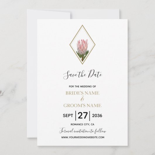 Rustikale King Protea Wedding rettet das Datum Save The Date (Vorderseite)