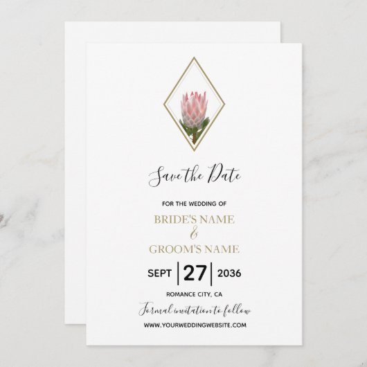 Rustikale King Protea Wedding rettet das Datum Save The Date (Vorne/Hinten)