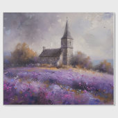 Rustikale Kirche und Lila Wildblumen Enttäuschung Geschenkpapier (Flach)