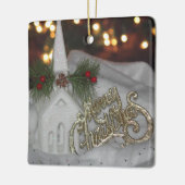 Rustikale Kirchenleuchten Frohe Weihnachten James Keramikornament (Links)