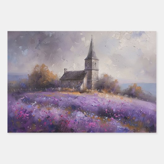 Rustikale Kirchenmalerei und Lila Wildblume Geschenkpapier Set (Vorderseite 2)