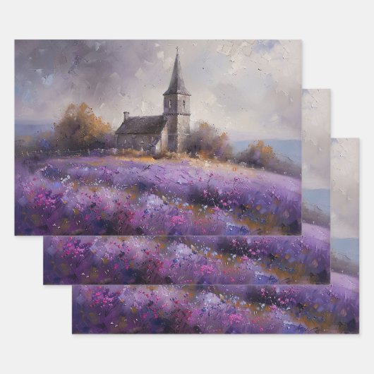 Rustikale Kirchenmalerei und Lila Wildblume Geschenkpapier Set (Set)