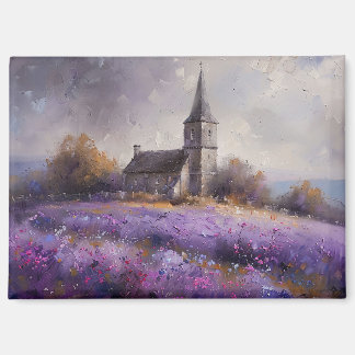 Rustikale Kirchenmalerei und Lila Wildblume Magnet