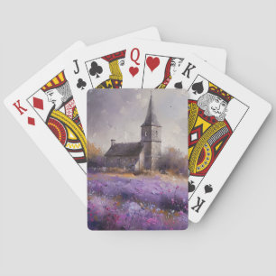 Rustikale Kirchenmalerei und Lila Wildblume Spielkarten