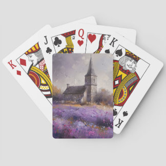 Rustikale Kirchenmalerei und Lila Wildblume Spielkarten