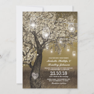 Rustikale Kirschbaum- & Lichterketten-Hochzeit Einladung