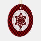 Rustikale Klassik Roter Tartan Karo Schneeflocken Keramik Ornament (Rechts)