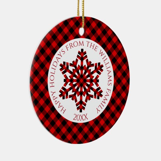 Rustikale Klassik Roter Tartan Karo Schneeflocken Keramik Ornament (Rechts)