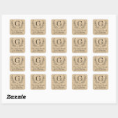 Rustikale Kleider Monogram Kraft Paper Style Addre Quadratischer Aufkleber (Blatt)