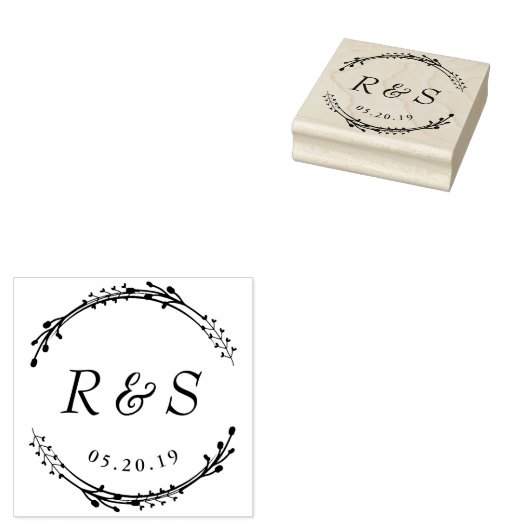Rustikale Kleider-Monogramm Hochzeit speichern Sie Gummistempel (Stempel)