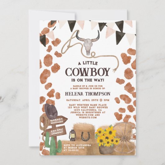 Rustikale kleine Cowboy-Western-Kuh Babydusche Einladung (Vorderseite)