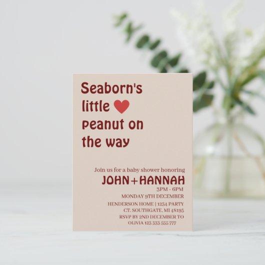 Rustikale kleine Erdnuss auf dem Weg Babydusche Postkarte (Stehend Vorderseite)