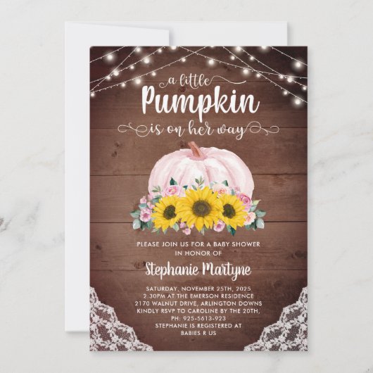 Rustikale kleine Pumpkin Sonnenblumenleuchte Kinde Einladung (Vorderseite)