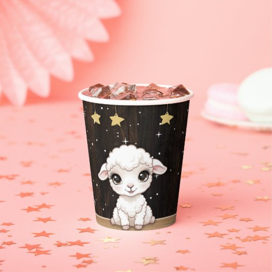 Rustikale kleine weiße Lamm-Babydusche Pappbecher (Insitu)