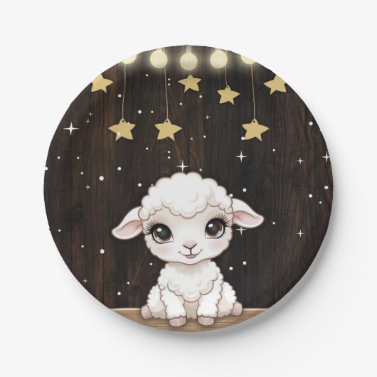 Rustikale kleine weiße Lamm-Babydusche Pappteller (Vorderseite)