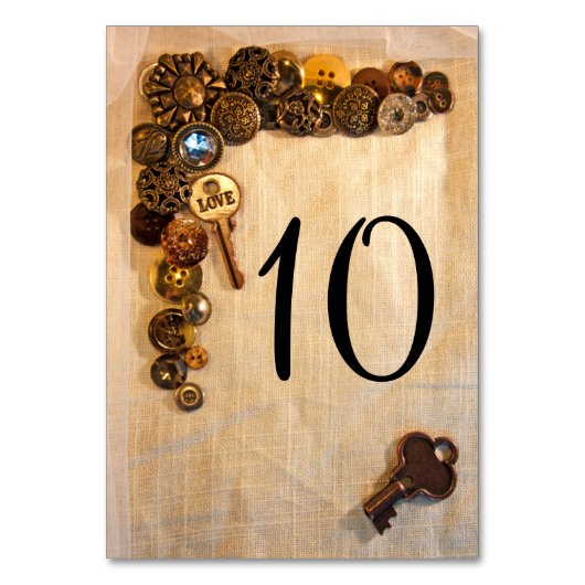 Rustikale Knopf-Tischnummern Tischnummer (Vorderseite)