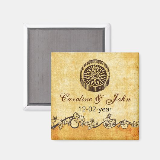 rustikale Kompass nautische Hochzeit speichern Sie Magnet (Vorderseite/Rückseite)