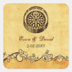 rustikale Kompass nautische Hochzeit umhüllt Siege Quadratischer Aufkleber