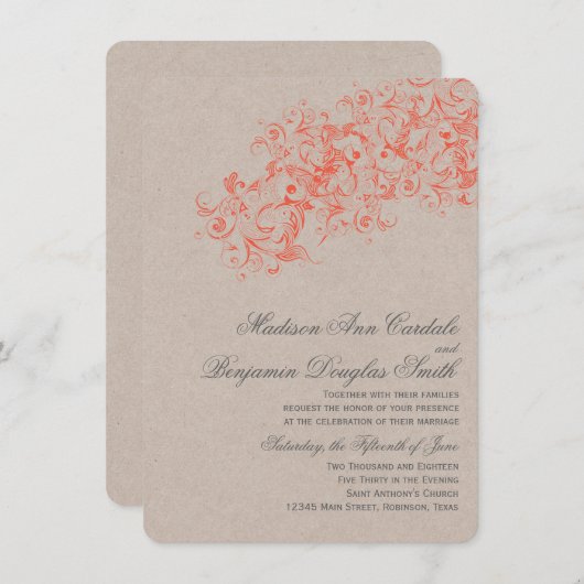 Rustikale Korallen Blühte Hochzeitseinladungen Einladung (Vorne/Hinten)