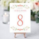 Rustikale Korallenblütenhochzeit-Tischnummer Einladung<br><div class="desc">Die rustikalen Hochzeitskarten sind mit einem symmetrischen Blumenrahmen aus hübschem Pfirsich,  Rosa,  Korallen und Nektarinen-Orangen-Blume und sanften grünen botanischen Blätter mit handgezeichnet Optik versehen. Der Hintergrund ist subtil und elegant strukturiert.</div>