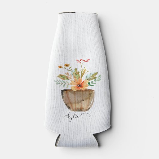 Rustikale korallenfarbene Blume Flaschenkühler (Vorderseite)