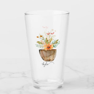 Rustikale korallenfarbene Blume Glas