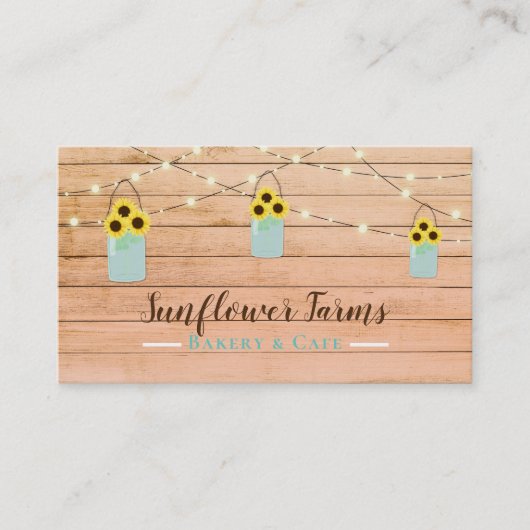 Rustikale Korallenleuchten & Mason Jar Sonnenblume Visitenkarte (Vorderseite)