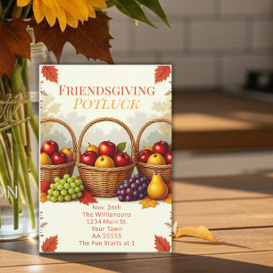 Rustikale Körbe von Äpfeln Friendsgiving Potluck Feiertagskarte