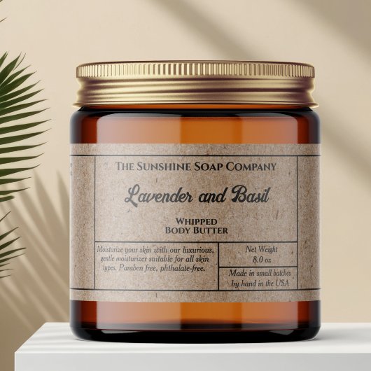 Rustikale Körperbutter-Verpackung aus Kraftpapier  Wasserflaschenetikett