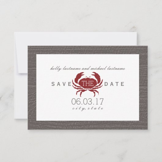 Rustikale Krabbenhochzeit spart das Datum Save The Date (Vorderseite)