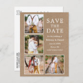 Rustikale Kraft-4-Foto-Verlobung Save the Date Postkarte (Vorne/Hinten)
