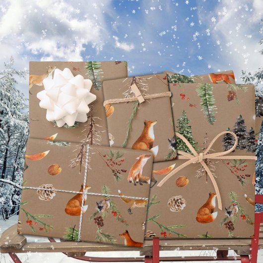 Rustikale Kraft Alles Wald Wald Red Fox Geschenkpapier Set