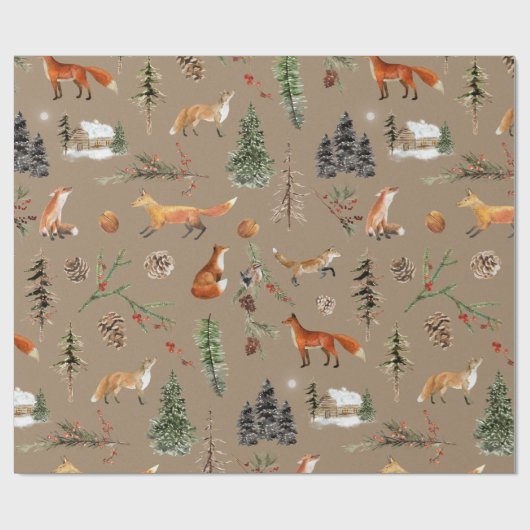 Rustikale Kraft Alles Wald Wälder Roten Füchse Geschenkpapier (Flach)
